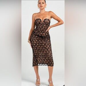 NWTS The Edge Romantic Night Dress | Black/Nude Beaded Dress Size Small